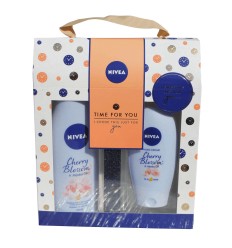 NIVEA Flor de cerezo y aceite de argán pack crema de manos 75 ml, Body milk 200 milk y lima de uñas