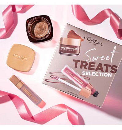 L'ORÉAL SWEET TREATS Set gloss ultra matte y mascarilla azúcares suaves y manteca de cacao