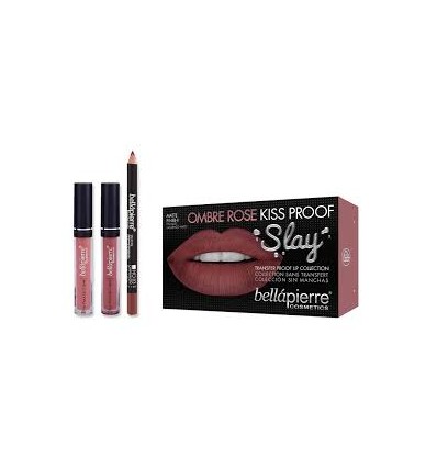 BELLAPIERRE KISS PROOF SLAY LIP KIT OMBRE ROSE (LIP CREME, LIP FINISH, LIP LINER)