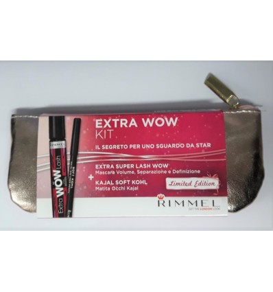 RIMMEL EXTRA WOW KIT MÁSCARA NEGRA + LÁPIZ OJOS + BOLSO