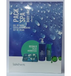 LAISÉVEN PACK SPA TONIFICANTE GEL BAÑO + EXFOLIANTE + SET VELAS