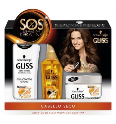 GLISS SOS KERATINA PACK CHAMPÚ 250 ML + MASCARILLA 200 ML + ACEITE 50 ML