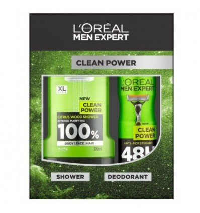 LOREAL MEN EXPERT CLEAN POWER SET GET 300 ML + DEO SPRAY 150 ML FOR MEN