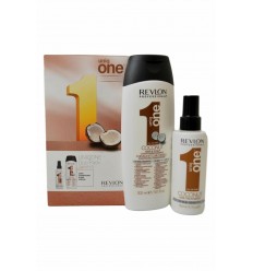 REVLON UNIQ ONE COCONUT DUPO PACK SPRAY 150 ML + CHAMPÚ 300 ML