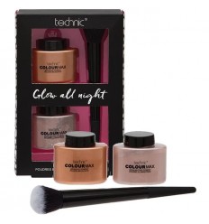 TECHNIC GLOW ALL NIGHT SET ILUMINADOR 28 g, BRONCEADOR 28 g y CEPILLO