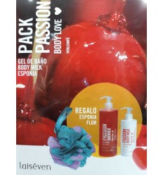 LEISÈVEN PACK PASSION GEL 750 ml + BODY MILK 400 ml + ESPONJA rizo