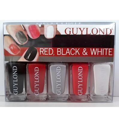 GUYLOND RED, BLACK & WHITE SET 5 ESMALTES DE UÑAS 4 ML