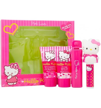 HELLO KITTY SET 4 MINIS: Gel ducha, loción cuerpo y manos, bálsamo labial y cepillo dental