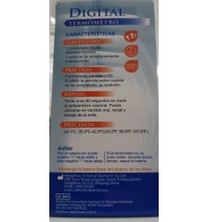 TERMÓMETRO DIGITAL FLEXIBLE LECTURA EN 1 MINUTO Y SEÑAL DE ALARMA ( incluye pila )