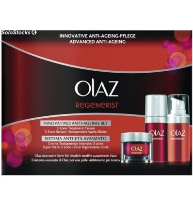 OLAZ REGENERIST 3 ÁREAS PACK 3 x 15 ml. CREMA, SERUM Y ELIXIR NOCHE ( textos en alemán e italiano )