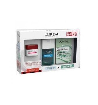 LOREAL SET CREMA REVITALIFT DIA 50 ml + DESMAQUILLANTE DE OJOS + MASCARILLA FACIAL ARCILLA PURA