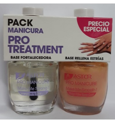 ASTOR PACK MANICURA PRO TREATMENT BASE FORTALECEDORA 12 ml + BASE RELLENA ESTRIAS 12 ml