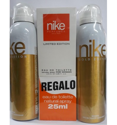 NIKE GOLD EDITION WOMAN DEO SPRAY 2 X 200 ml + NIKE EDT FOR WOMAN 25 ml SPRAY