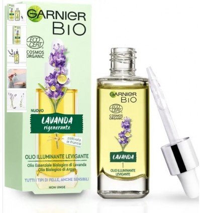 GARNIER BIO Aceite Rostro Reafirmante con Aceite Esencial Lavanda y de Argán Ecológicos y Vitamina E