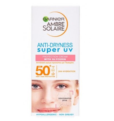 GARNIER AMBRE SOLAIRE SUPER UV SENSITIVE PROTECTOR CARA Y ESCOTE SPF 50 CON GLICERINA 50 ml