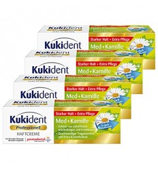 PACK AHORRO KUKIDENT CREMA ADHESIVA PARA DENTADURAS POSTIZAS CON MANZANILLA PACK 4 UNIDADES