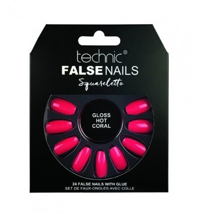 TECHNIC FALSE NAIL SQUARELETTO GLOSS HOT CORAL