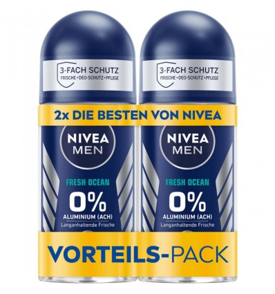 NIVEA MEN FRESH OCEAN 0 % ALUMINIUM DEO ROLLON 2 X 50 ml