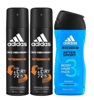 ADIDAS INTENSE COOL & DRY 72 H DEO SPRAY 200 ml DUPLO + ADIDAS AFTER SPORT BODY HAIR FACE 250 ml