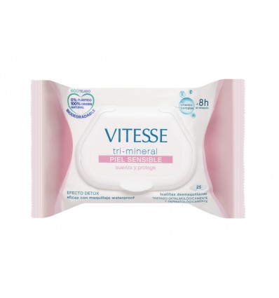 VITESSE TOALLITAS DESMAQUILLANTES CARA Y OJOS P SENSIBLE/SECA 25 UNIDADES