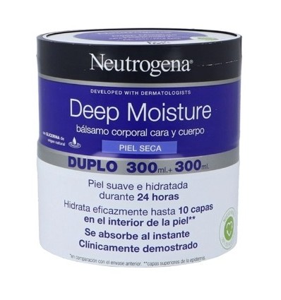 NEUTROGENA DEEP MOISTURE BÁLSAMO CORPORAL CARA Y CUERPO PIEL SECA 300 + 300 ml