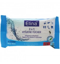 ELINA TOALLITAS HIGIENIZANTES 2 EN 1 MANOS Y SUPERFICIES SIN ALCOHOL ENVASE 15 TOALLITAS