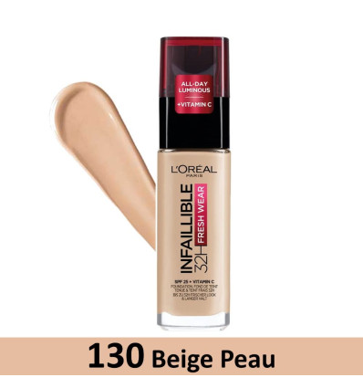 LOREAL INFAILLIBLE 32H FRESH WEAR BASE DE MAQUILLAJE SPF 25 + VITAMIN C 130 TRUE BEIGE 30 ml