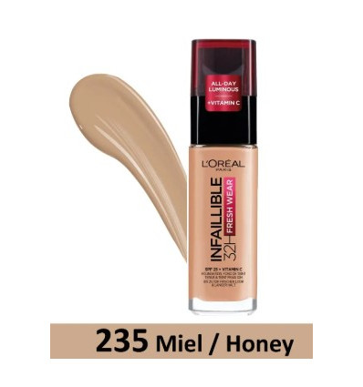 LOREAL INFAILLIBLE 32H FRESH WEAR BASE DE MAQUILLAJE SPF 25 + VITAMIN C 235 MIEL HONEY 30 ml