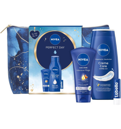 NIVEA PERFECT DAY NECESER + BODY MILK 400 ml + CREMA DE MANOS 75 ml + LABIAL 4.5 g