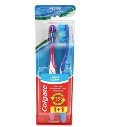 COLGATE TRIPLE ACCIÓN CEPILLO DENTAL MEDIO 2 UNIDADES