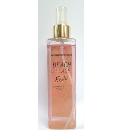 WOMEN SECRET BEACH PLEASE EXOTIC BODY MIST GLITERING 250 ml SPRAY SIN CAJA