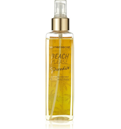 WOMEN SECRET BEACH PLEASE PARADISE BODY MIST GLITERING 250 ml SPRAY SIN CAJA
