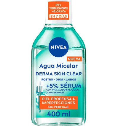 NIVEA AGUA MICELAR DERMA SKIN CLEAR + 5% sérum 400 ml NIVEA AGUA MICELAR DERMA SKIN CLEAR + 5% sérum 400 ml