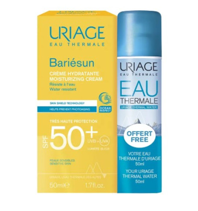 URIAGE BARIESUN SPF 50 PROTECTOR SOLAR FACIAL PIEL SENSIBLE 50 ml + AGUA TERMAL 50 ml