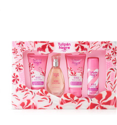 TULIPÁN NEGRO KISS FRESA Y NATA EDT 50 ml SPRAY + GEL 75 ml + BODY LOTION 75 ml + DEO SPRAY 50 ml
