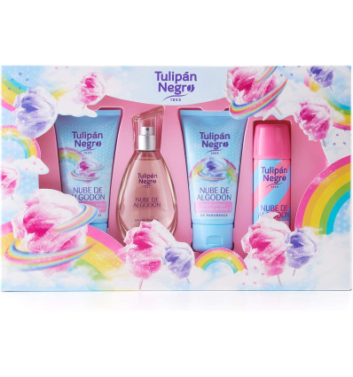 TULIPÁN NEGRO NUBE DE ALGODÓN EDT 50 ml SPRAY + GEL 75 ml + BODY LOTION 75 ml + DEO SPRAY 50 ml