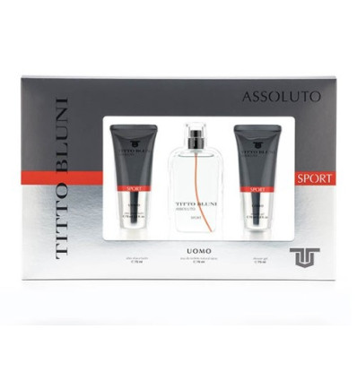 TITTO BLUNI ASSOLUTO SPORT UOMO EDT 75 ml SPRAY + AFTER SHAVE 75 ml + GEL 75 ml