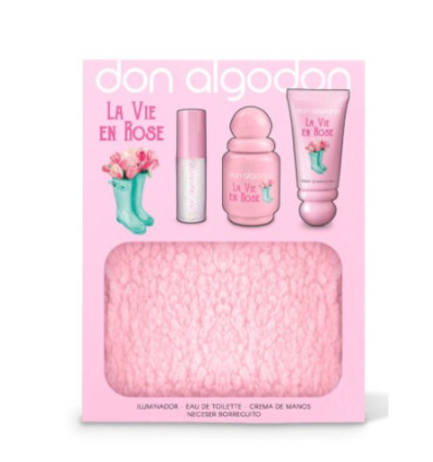 DON ALGODON LA VIE EN ROSE EDT 30 ml SPRAY + CREMA DE MANOS + ILUMINADOR + NECESER