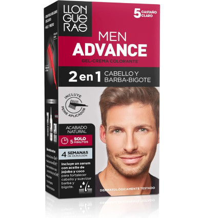 LLONGUERAS MEN ADVANCE GEL-CREMA COLORANTE CABELLO BARBA - BIGOTE TONO 5 CASTAÑO CLARO