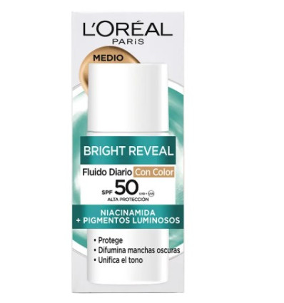 LOREAL BRIGHT REVEAL FLUIDO DIARIO CON COLOR FILTRO UV SPF 50 TONO MEDIO 50 ml