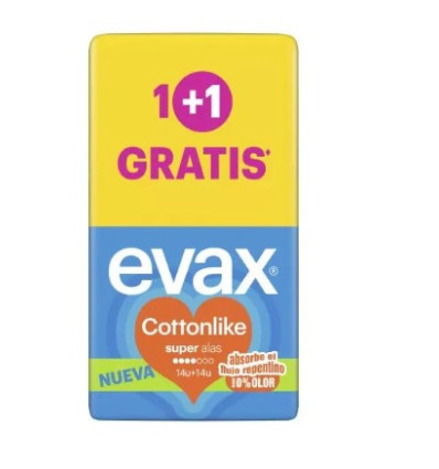 EVAX COTTONLIKE COMPRESAS SUPER ALAS 14 UNIDADES + 14 UNIDADES