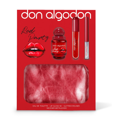 DON ALGODON RED PARTY EDT 30 ml SPRAY + LIP GLOSS 3D + GLITTER EYELINER + NECESER