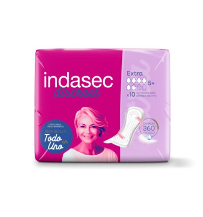 INDASEC DISCREET EXTRA COMPRESAS PARA PÉRDIDAS DE ORINA 10 unidades