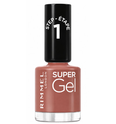 RIMMEL SUPER GEL PACK ESMALTES PASO 1 CHOCO MUFFIN 110 + PASO 2 TOP COAT SIN LÁMPARA 2 X 12 ml