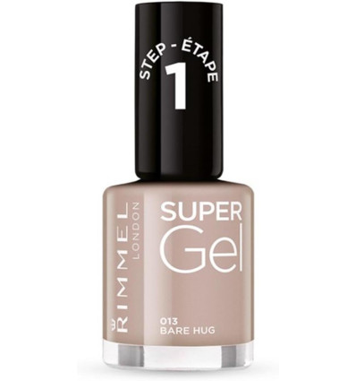 RIMMEL SUPER GEL PACK ESMALTES PASO 1 BARE HUG 013 + PASO 2 TOP COAT SIN LÁMPARA 2 X 12 ml