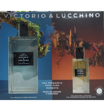 VICTORIO & LUCCHINO AGUAS MASCULINAS Nº2 FRESCOR EXTREMO EDT 150 ml SPRAY + Nº8 ATARDECER MAGNETICO EDT 30 ml SPRAY