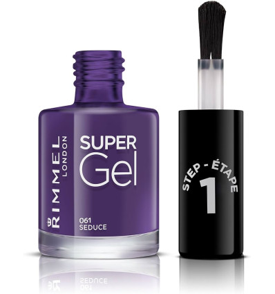 RIMMEL SUPER GEL PACK ESMALTES PASO 1 SEDUCE 061 + PASO 2 TOP COAT SIN LÁMPARA 2 X 12 ml