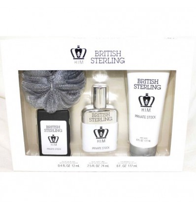 BRITISH STERLING HIM PRIVATE STOCK de DANA EDT 74 ml SPRAY + EDT 12 ml SPRAY + GEL DUCHA 177 ml + ESPONJA