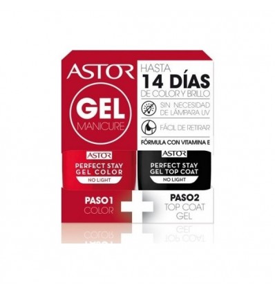 ASTOR PACK GEL MANICURE PASO 1 019 FASHIONABLY RED 12 ml + PASO 2 GEL TOP COAT 12 ml