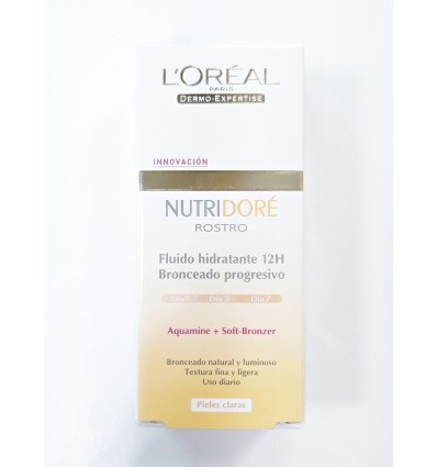 L'ORÉAL NUTRIDORÉ ROSTRO FLUIDO HIDRATANTE 12H BRONCEADO PROGESIVO PIELES CLARAS 50 ml